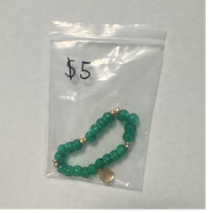 Unisex Green Beaded Bracelet with Gold Dangle Charm (Kids,Teen size)