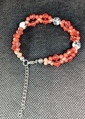 Vibrant Coral Pink and Artisan Black & White Porcelain Beaded Handmade Bracelet