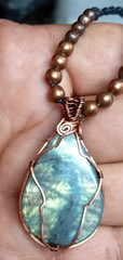Labradorite, adjustable, with Copper beads hand braided Necklace.