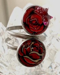 Handcrafted Art Resin Adjustable Open Ring Finger Wrap, Pink Butterfly Over Rose
