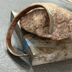 Copper Cuff Bracelet Blue Verdigris Handmade Adjustable Thin Artisan Boho Beachy