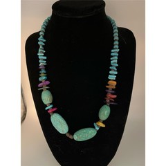 Native American Turquoise, Coconut and Seashell 18 inch Necklace