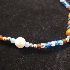 Beaded Necklace Pearl Glass Wood Blue Brown Yellow White Silver Lobster Clasp