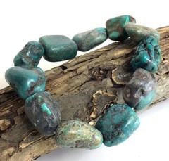 Blue Turquoise Bracelet Rough Nugget Beads Stretch Women Healing Kingman 7.25″