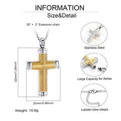 Cross Urn Necklace for Ashe Stainless Steel Urn Cremation Jewelry for Human /Pet