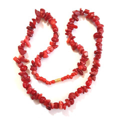 Red Coral Branch Bead Necklace 10mm 18 inch
