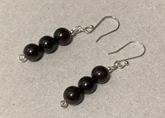 Dark Red Garnet Crystal Silver Handmade Round Ball Beaded 2” Gemstone Earrings