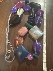 VTG Pink Purple Large Stone Beads Art Deco Necklace