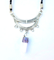 Titanium Natural Crystal on leather braided Necklace with anodized wire. *NEW*