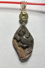 ON SALE. Carved Succor Creek Jasper Alligator And Green Africa Jade Hand Wrapped