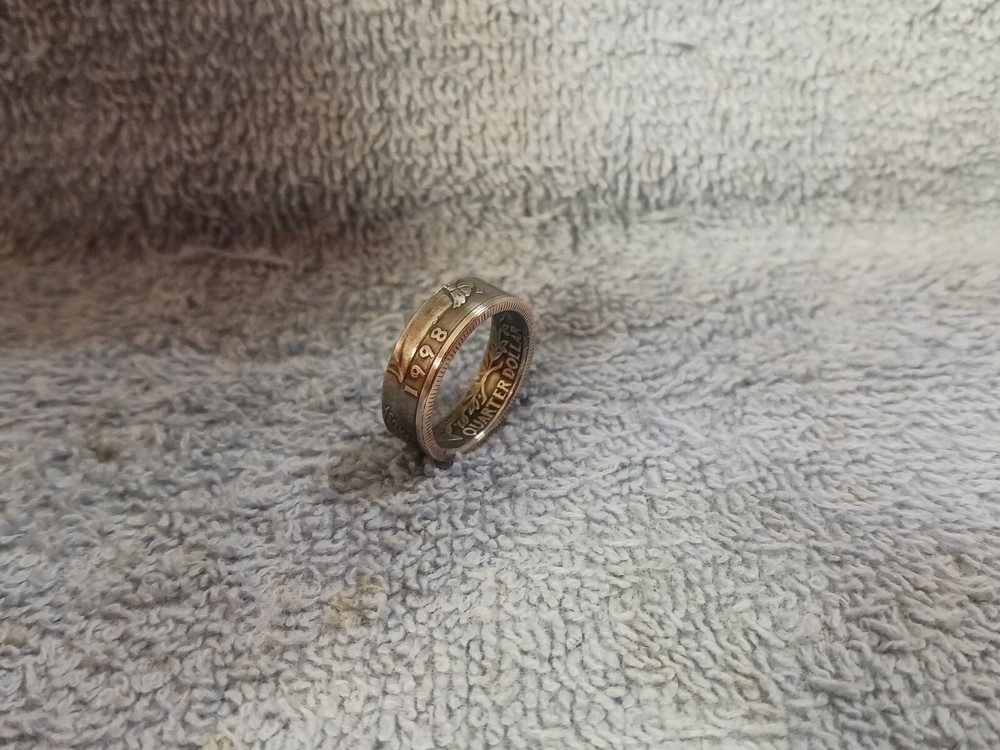 1998 Washington Quarters, Handmade Coin Ring, Size 6-1/2 clad