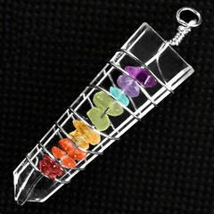 Quartz Crystal Wire Wrap Pendant 7 Chakra Stone Necklace Reiki Healing Energy