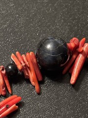 Artisan Red Coral And Black Stone Necklace Costal Beach Ocean Nature Read