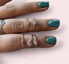 1pc Dainty Handmade Wire wrapped peach moonstone crystal ring in rose gold wire