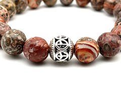 Leopard Skin Jasper & Sterling Silver Gemstone 10mm Beaded Mood Bracelet
