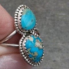 Sterling Silver Kingman Campitos Turquoise Ring Sz 6.25 Double 925 Southwestern