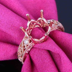 Solid 10K Rose Gold 10.0mm Round Semi Mount Diamond Wedding Fine Ring Setting