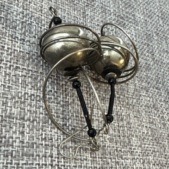 Vtg Spiral Artisan Earrings Spheres Drops Hooks Retro Glam Saturn Inspired 3.25″