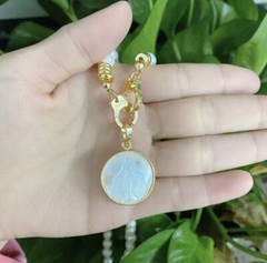 Religious Mother of Pearl Virgin Mary Pendant on Gold Link Chain Necklace