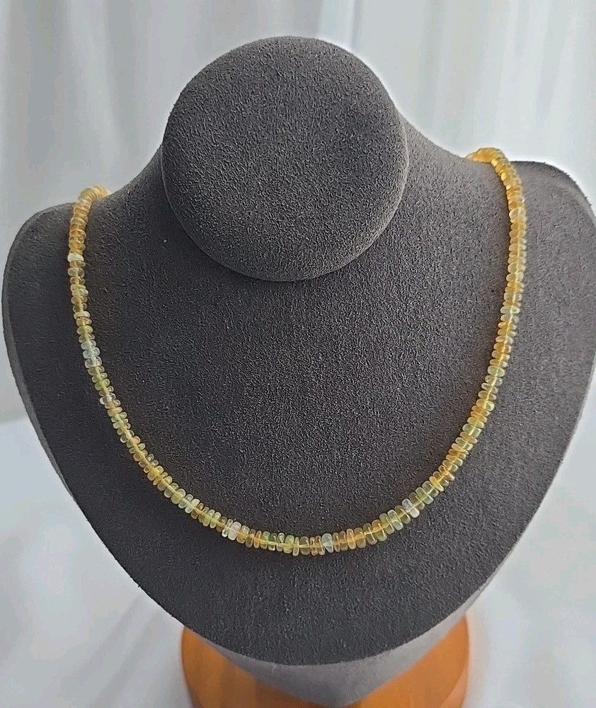 Natural Ethiopian Opals Gemstone Small Bead Necklace Sterling Clasp 16-20″