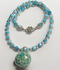 Artisan Handcrafted Art Deco Lampwork Glass Jewelry #9 Necklace blue geometric