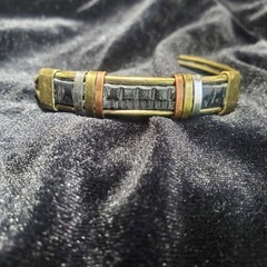 Artisan Made Multi-metal Brass Copper & Silver Cuff Bracelet With Black Inlay