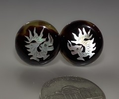 Handmade BABY DRAGON MOP Inlay Mock Tortoiseshell 925S Screw Post Earrings 2.9g