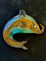 Murano Art Glass Blue And Gold Dolphin Necklace Pendant
