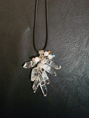 Handcrafted Quartz Crystal Point Charm Pendant Necklace, Beaded, Black Cord, 12…