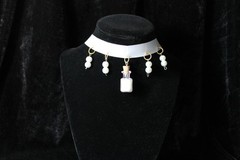 Handcrafted glow-in-the dark white faux pearl bead apothecary choker
