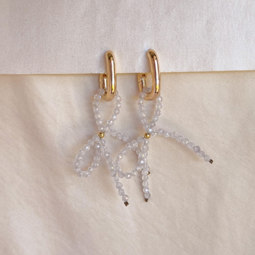 Beaded Bow Drop Earrings, Gold or Silver Statement Jewelry, Gift for Her