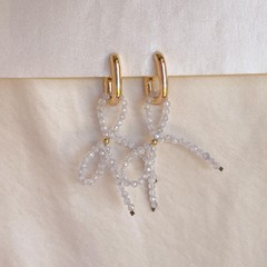 Beaded Bow Drop Earrings, Gold or Silver Statement Jewelry, Gift for Her