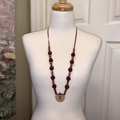 Red Apple Wood Bead Necklace 32” Apple Of My Eye USA Vintage 1980’s New