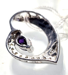 Tanzanite CZ & Blue Opal Inlay 925 Sterling Silver Floating Heart Slider Pendant