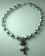 Artisan Statement Silver Shell Pearl Necklace Abalone Amethyst Sterling Silver