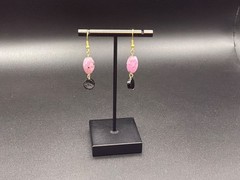 Pink Multi-Stone Barrel & Black Agate Dangle Earrings