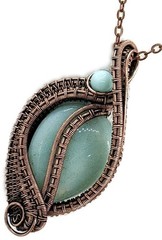 Amazonite Woven Teardrop Necklace: Bronze Wire Wrap with Peruvian Blue Opal