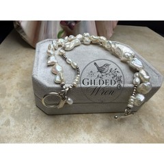Artisan RB Sterling Silver Baroque Freshwater Pearl Bracelet Signed 7.5”