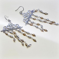 DP Doug Paulus Indian sterling silver 925 fringe earrings cluster pearl dangles