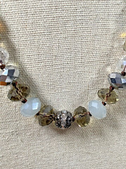 Artisan Faceted Glass Beaded Necklace Smoky Clear Cloudy Hand-knotted Nice! 17″