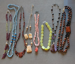 Lot of 8 Stone Bead Necklaces Various Shapes Sizes Colors Amethyst Garnet Quartz