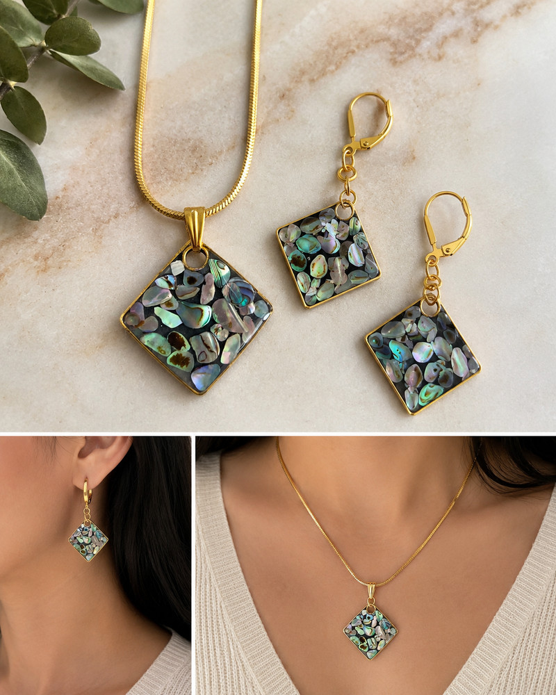 Epoxy Resin with Abalone Shell Pendant & Earring Set