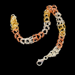 Copper, Gold & Silver Tone Box Weave Chainmaille Bracelet, 8 inches
