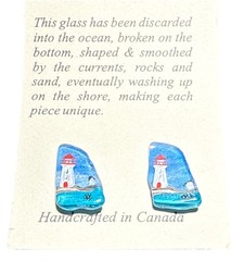 Hudson Oddities Handpainted Beach Glass Earrings Lighthouse Painting J15-14