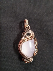 Rose Quartz Copper Wire Wrap Pendant Natural Gemstone Handmade Jewelry 45MM
