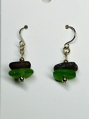 Hand Collected Sea Glass & 14 K Gold Plate Earrings Handmade Jewelry