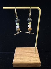 Beaded Dangle Drop Hook Earrings Multicolor Stone Beads, Lava Beads & Metal.