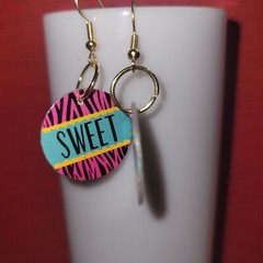 Handmade Upcycled Plastic Dangle Earrings – Black & Pink Zebra Print with Sweet