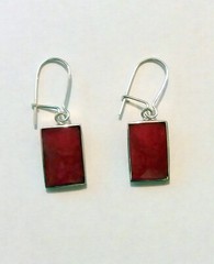 Modern Silver Jewelry Earrings, Red Square Handmade Coral