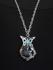 Aqua Filigree 5/8×1″ Metal Butterfly Faceted Acrylic Crystal 30″ Silver Necklace